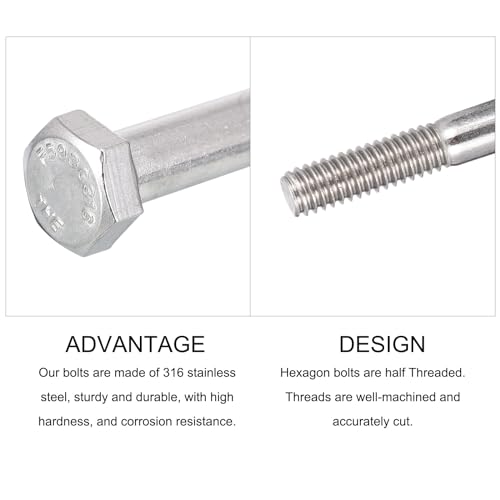 Image of METALLIXITY Hex Head Screw Bolt (5 /16-18x4-1 /2) 5Pcs, 316 Stainless Steel, Half Threaded External Hex Drive, Bright Finish - for Repair, Silver