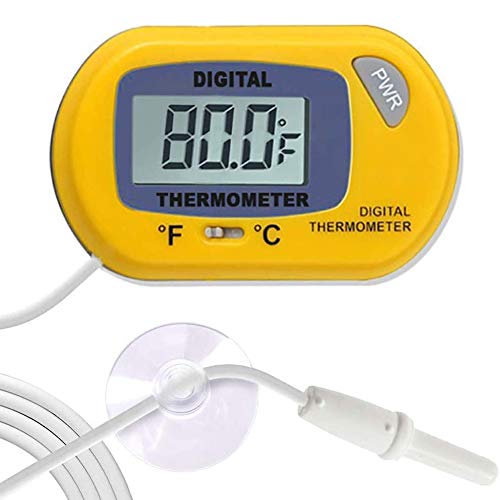 SunGrow LCD Digital Betta Thermometer, Yellow, Accurately Reads Aquarium Temperature, Maintains Betta's Native Home, Easy to Install, Comes with 2 Suction Cups, 1-Pack