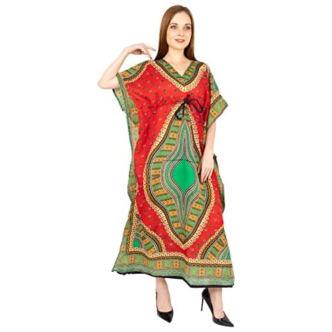 Shah Crafts. Women African Kaftan Dress Beachwear Caftan Casual Bikini Cover Up Tunic Maxi Dresses Kimono Top Gown Stylish Night Wear Loungewear - Free Size (Red) Cover