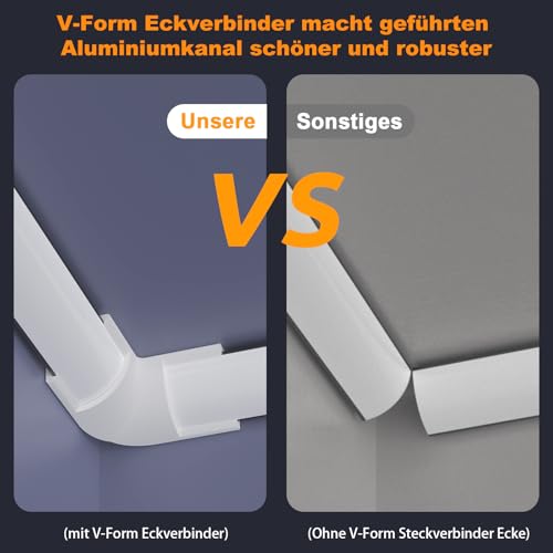 20Pcs LED Aluminium Profil Schwarz V Form , 6 Pack Kanal Schwarz Profil Eckprofil mit Milchiger Weißer Abdeckung, Endkappen, Montage Clips und 45 Grad Eckverbindern für LED Streifen Schiene Diffusor