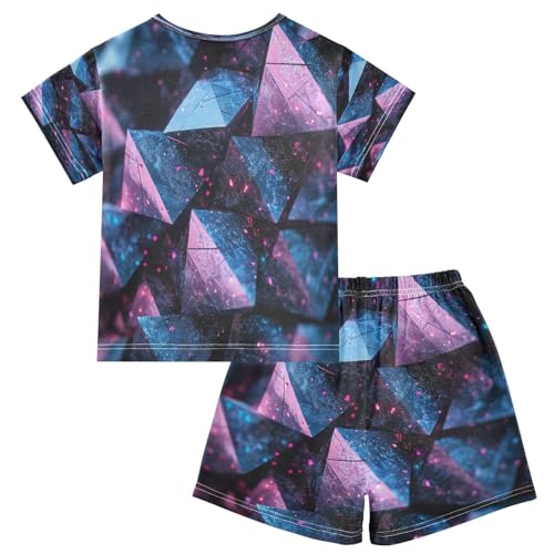 Pajama Sets Short Sleeve Pruple Blue Abstract Structure Soft Cotton Summer Sleepwear 2 Piece PJS Size 5-14T2