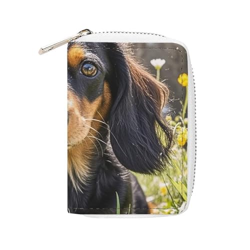 RFID Credit Card Holder Wallets for Women Cute Small Leather Ladies Cardholder Wallets Cute Dachshund Card Organizer Case with Zipper