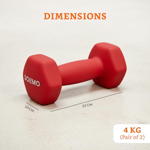 Image of Amazon Brand - Solimo Neoprene Dumbbell 4 Kg, Set of 2 (Red)
