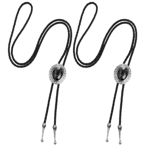 FUIPVGI 2 Piezas Corbata de Bolo, Corbatas Bolo de Cuero para Hombres, Western Cowboy Accesorios Hombre, para Rodeo y Eventos Temáticos del Oeste, Accesorio Vintage Elegante y Versátil (Negro)