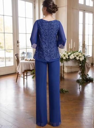 2 Pieces Mother of The Bride Pant Suits Lace Appliques Chiffon Wedding Pantsuits for Women Dressy3