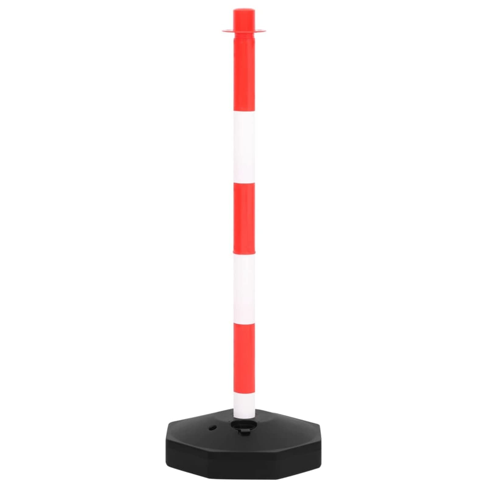 Juego de Barrera con 4 Postes y 1 Cadena Barrera de Aparcamiento Poste de Tráfico Plástico 10 m Rojo, Blanco y Negro