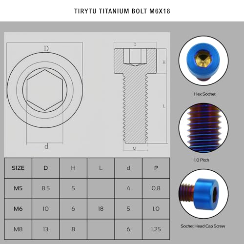 Image of Titanium Bolts M6x18 Hex Socket Screws, Burnt Blue, 6PC