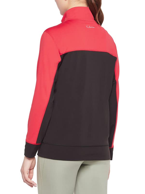Image of Clovia Women's Comfort-Fit Active Jacket with Red Panels in Black
