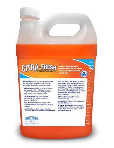 Walex Citra-Fresh Liquid Holding Tank Treatment for RV, Camper & Marine - Black Water Tank Deodorizer for Rapid Breakdown of Waste & Toilet Paper, Biocide-Free, Septic Tank Safe, 1 Gallon