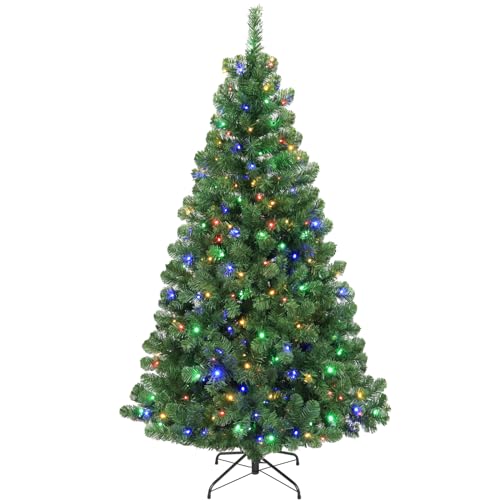Hykolity 6 ft Prelit Artificial Christmas Tree, 551 PVC Branch Tips, 300 Color Changing LED Lights, Easy Assembly with Metal Stand and Hinged Branches, 10 Colors