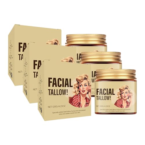 Sebo de ternera para la piel con sebo y bálsamo de miel, crema hidratante de sebo natural para el cuidado facial y corporal, no fragante, bálsamo multiusos 120 g (3 unidades, M)