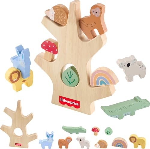 Fisher-Price Wood Stacking Toy Balance Tree, 10 Wooden Pieces for Developmental Play Preschool Kids Ages 3+ Years
