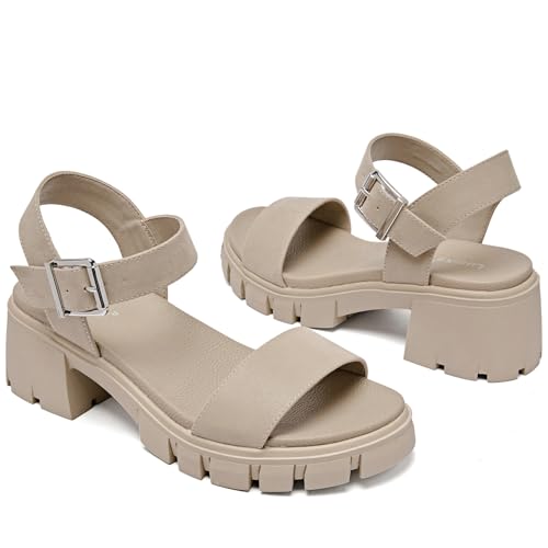 Luoika Women's Wide Width Pump Heel Sandals, Fashion Plateform Block Heel Open Toe Sandal with Adjustable Ankle Strap Women's Casual Summer Shoes.4