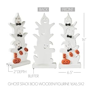 Vhc brands tropical wood ghost stack boo wooden figurine 16x65x2 fall and halloween home decor for tables and shelves indoor decorations for tabletop  urban country home decor