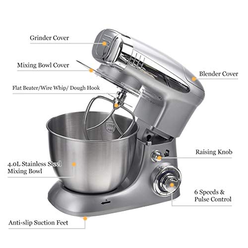 Elektrische Küche Mehl Pizza Teig Standmixer Küchenmaschine Eichefper Backwerkzeuge mit Obstpresse Schüssel Deckel Haken… – Bild 3