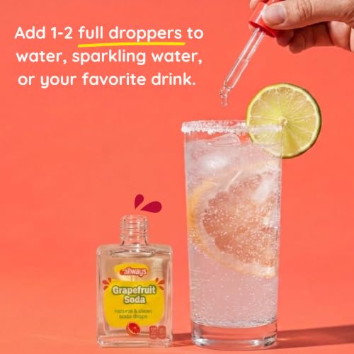 Image of Allways Drops Grapefruit Soda Water Enhancer | Sugar Free | 50 Servings | Natural Flavors • Monk Fruit Sweetened • Dye Free • No Artificial Sweeteners • Zero Calories • Gluten Free • Glass Bottle