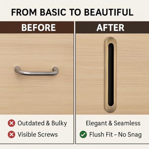 Image of Atom 10.1 Inches Sliding Concealed Handle for Wardrobe & Cabinet | Brass Door Handle for Drawer, Cupboard, Almirah & Kitchen Cabinets (Set of 2, CH-317) | Handles for Wardrobe and Doors