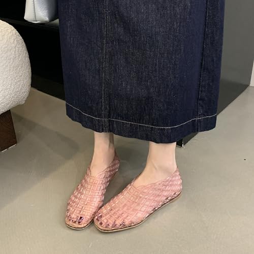 Image of Jelly Mesh Ballet Flats for Women Clear Hollow Jelly Shoes Sandals Round Toe Non-Slip Beach Ballerina Jellies Flats Shoes
