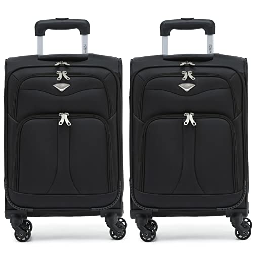 Flight Knight Set of 2 Lightweight 4 Wheel 800D Soft Case Suitcase Robust Anti Crack Cabin Carry On Hand Luggage Approved for Over 100 Airlines Including easyJet, BA & Many More!