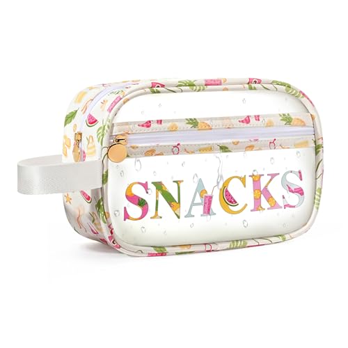Image of COSHAYSOO Clear SNACKS Bags Travel Pouch for Women Girls Cute Summer Beach Vacation Pool Lake Day Must Have Essentials, Teens Camp Gym Sports Park Trip Accessories Gift Bag Stuffers