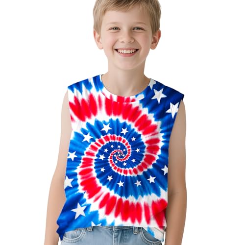 Kids Tie Dye Tank Tops for Boys Girls Sleeveless Summer Shirts Polyester Outfit Clothes Tees 6-14 Yeas2