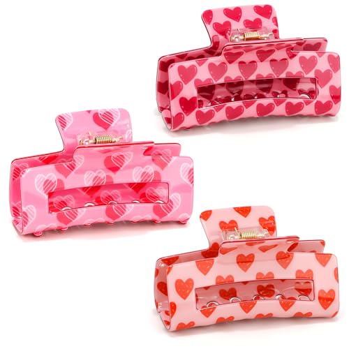 Vovii Valentines Hair Claw Clips for Women, Pink Heart Hair Claw Clips for Valentines Day Hair Accessories for Women Girls, Red Heart Hair Clips for Hair for Valentine's Day Outfit Gift
