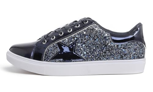 Image of FEVERSOLE Women's Fashion Lace Up Dress Sneakers Sparkly Party Shiny Shoes