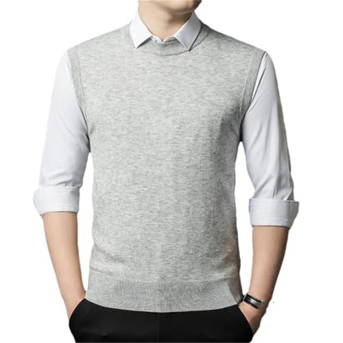 Men's Wool Sweater Vest Casual Crewneck Sleeveless Slim Knitted Business Outwear Tops