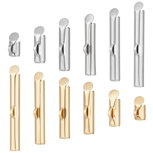 BENECREAT 76 pièce 6 tailles 304 tubes à Fermoir Coulissant en Acier Inoxydable Embouts Coulissants Fermoir Coulissant pour Tube à Sertir Or et Acier...