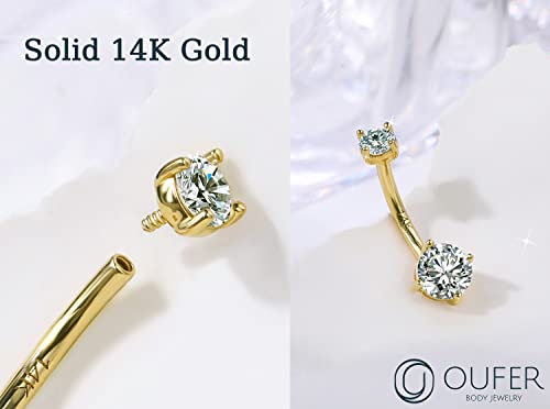 OUFER 14G Solid Gold Belly Button Rings Clear CZ Navel Ring Belly Button Piercing Navel Jewelry 14K Yellow/White Gold Belly Rings2