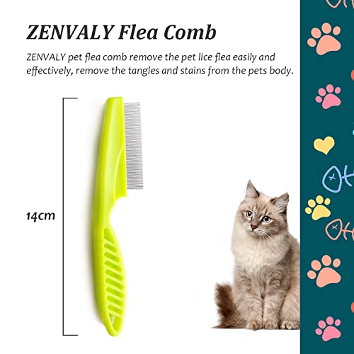 ZENVALY Flohkamm, Floh Tränenfleckentferner Kamm, Läusekamm Staubkamm für Katzen Hunde, Haustier Kamm Entfernen Flöhe, Kamm für Läuse Knoten Schmutz, Grün