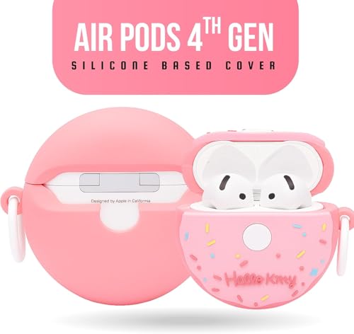 Image of Emoh Roced Case for AirPodS 4 (2024) with Keychain (ANC), Cute Cartoon Shockproof Protective Cover Compatible with Apple AirPods 4th Generation 2024 for Women and Boys (Donut)