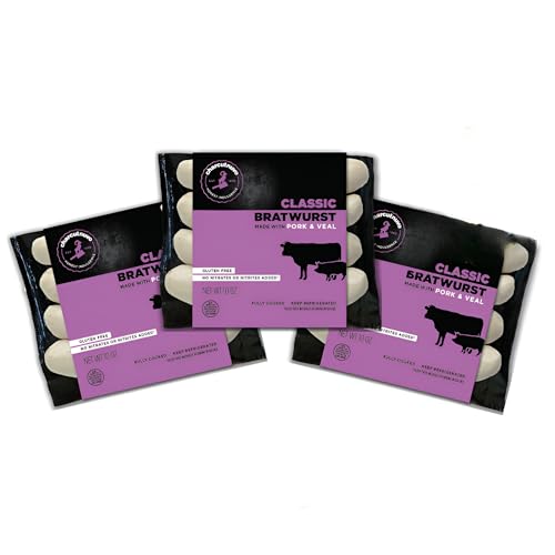 Charcutnuvo Pork and Veal Bratwurst 10oz - Traditional German-Style Sausage - 3-Pack