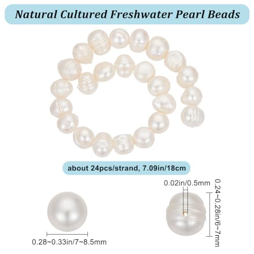 Beebeecraft 1 Box 23~24Pcs/Strand Natural Cultured Freshwater Pearl Beads 7~8.5mm Potato Round Irregular White Loose Pearl Beads for Summer Jewellery Making Bracelet Necklace Craft (Hole: 0.5mm) - Image 2