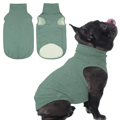 IECOii Dog Fleece Vest Sweater - Stretch Warm Pullover with Turtleneck,Green,Large, Easy On/Off Winter Dog Sweater for Medium Large Dogs Girl Boy, Win