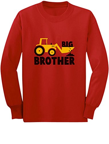 Big Brother Gift for Tractor Loving Boys Toddler/Kids Long Sleeve T-Shirt 2T Red