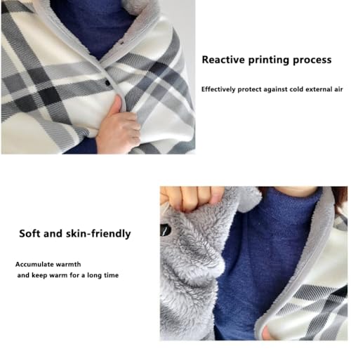 CSARPECT Damen Schaldecke, Winter Warme Fleece Poncho Cape Pullover Decke Knöpfen Strickjacke Zuhause Büro (80 * 130cm, Cremefarben, Einheitsgröße)