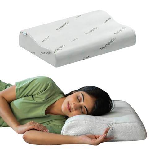 Image of Neckpedic Cervical Memory Foam Pillow for Neck Pain Relief | Orthopedic Neck Support Pillow for Side & Back Sleepers | Dual Height Ergonomic Design for Neck Alignment (Pack of 1)