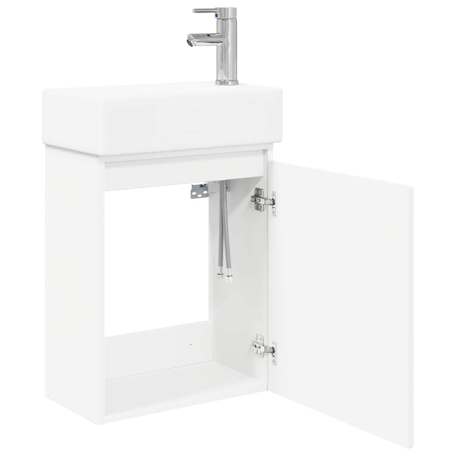Mobile sottolavabo da bagno con lavabo in ceramica e miscelatore bianco, salvaspazio, montaggio a parete, moderno set di mobili da bagno per WC degli ospiti, 45,5 x 22,5 x 84 cm
