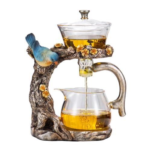 MYBAQ, Teiera in vetro con gazza gazza, teiera magnetica, set da tè semi automatico, set da tè in vetro Lazy Kung Fu, set di teiera in vetro resistente al calore, per preparare tè sfusi e fiori a casa