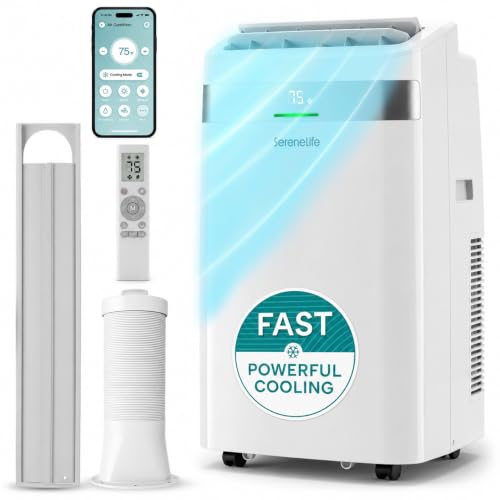 Image of SereneLife Portable Air Conditioner with Wi-Fi, 12,000 BTU Cooling, Compact AC Unit with Window Mount Kit, Dehumidifier & Fan Modes, Adjustable Temperature, Ideal for Bedrooms, White