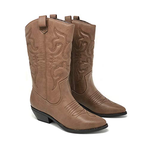 Image of Soda Women's Mug Round Toe Faux Suede Stacked Heel Western Ankle Bootie