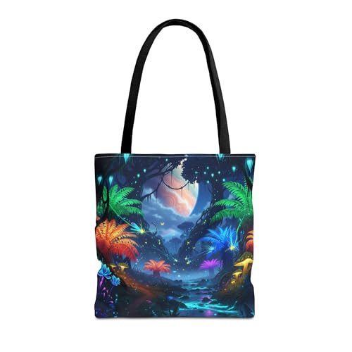 Premium Tote Bag - Colorful Alien Jungle Glowing with Energy, Reinforced Stitching