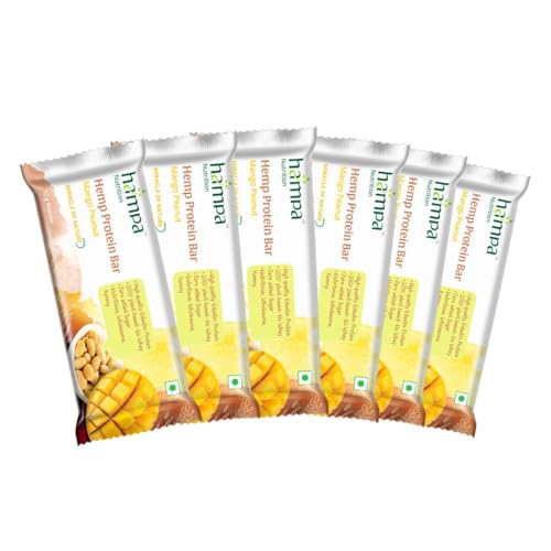 Image of Hampa Hemp protein Bar 50g | Mango Peanut Flavour | 10g Plant Protein | No Whey, Vegan Friendly | No Added Sugar, Sweetened with Dates | Anytime Snack with Edestine Protein | Pack of 6