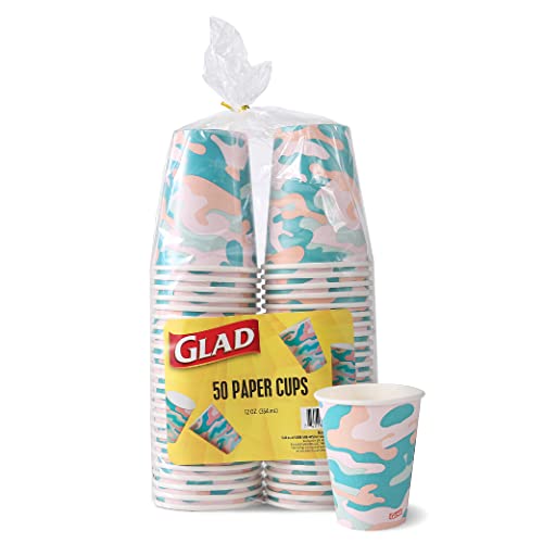 Glad Fournitures de salle à manger de table camouflage, gobelets en papier de 355 ml - 50 ct