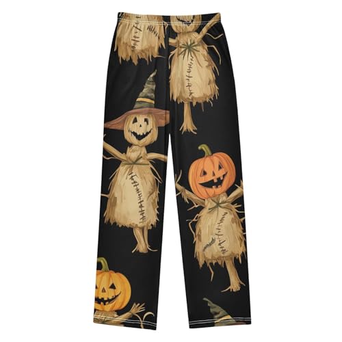 Scarecrow and Pumpkin Boys Long Pants Soft Trousers Elastic Waist Kids Lounge Bottoms with Pockets S-XL2