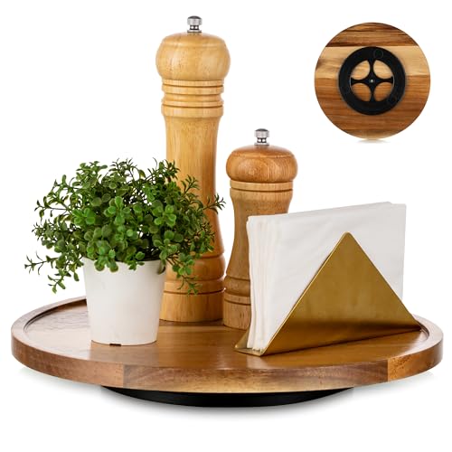 Hanobe Tablett Deko Serviertablett Rund: Holztablett Klein Rustikal Drehbar Akazienholz Braun Holz Servierplatten für Küche Herzstück Kerzenständer, 30 cm