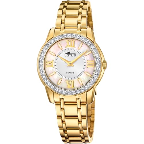 LOTUS Reloj Mujer Analógico de Acero Inoxidable 316l Dorado   Movimiento de Cuarzo   Cristal Mineral de Alta Resistencia   Resistente al Agua 5 ATM   Special Prices 18888/1