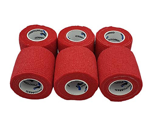 PintoMed - Bandage Cohésif - Rouge - 6 Rouleaux X 5 cm X 4,5 m Autoadhésif, Sports Bande, Premiers Secours Adhésif, Vet Wrap