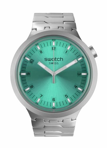 Swatch Unisex Dress Turquoise Stainless Steel Quartz Big Bold Aqua Shimmer